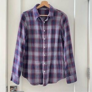 CP Shades Romy Cotton Top, Button Front Shirt Purple Plaid Double Size S